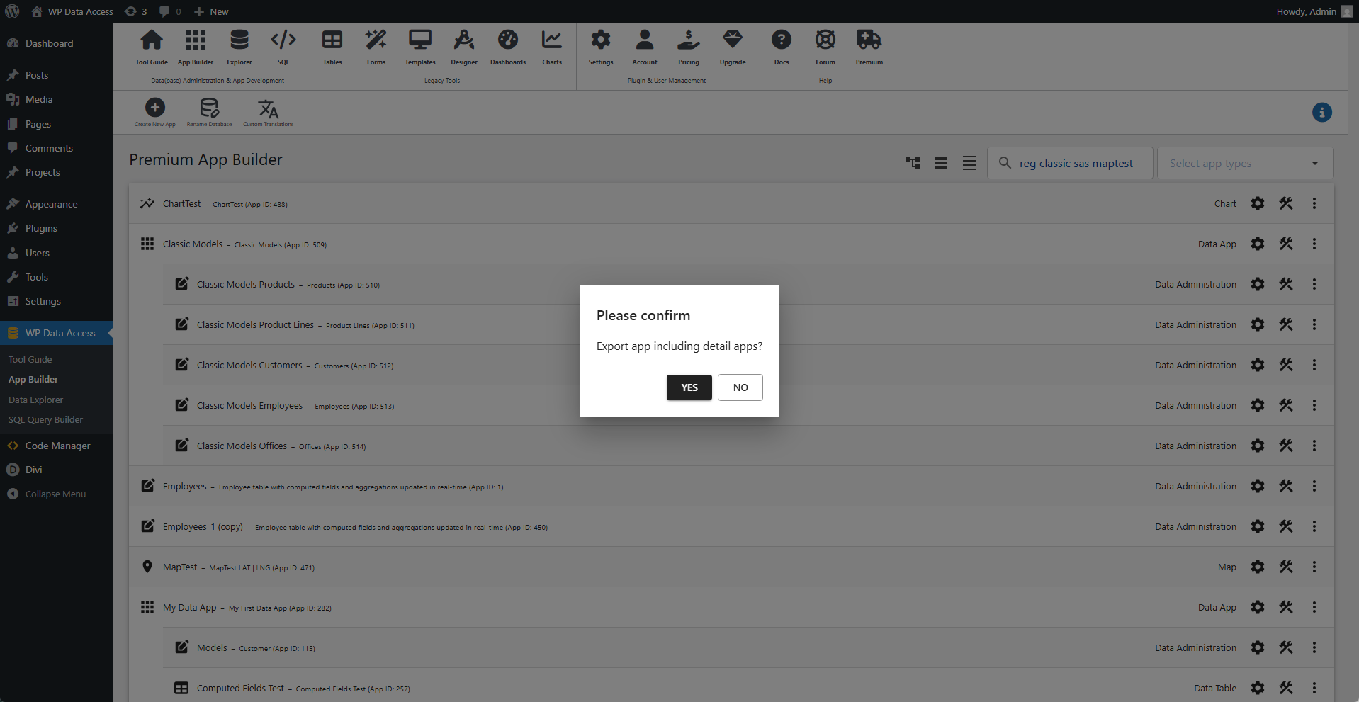 Export master app including details