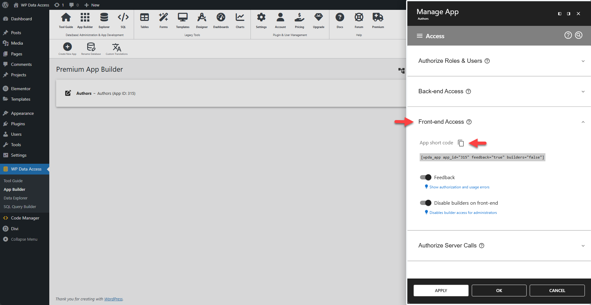 App Manager - Front-End Access