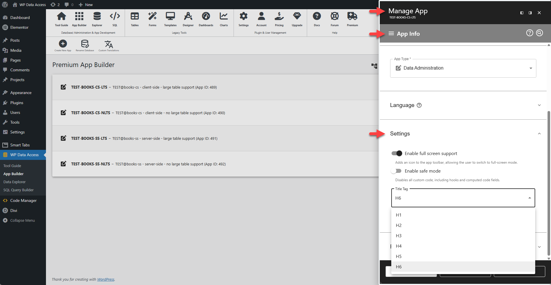 WP Data Access - App Manager - Settings
