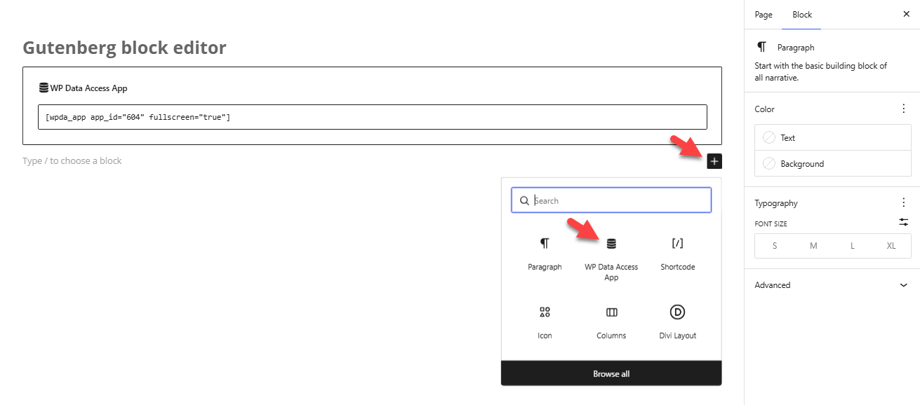 WP Data Access - Gutenberg block editor