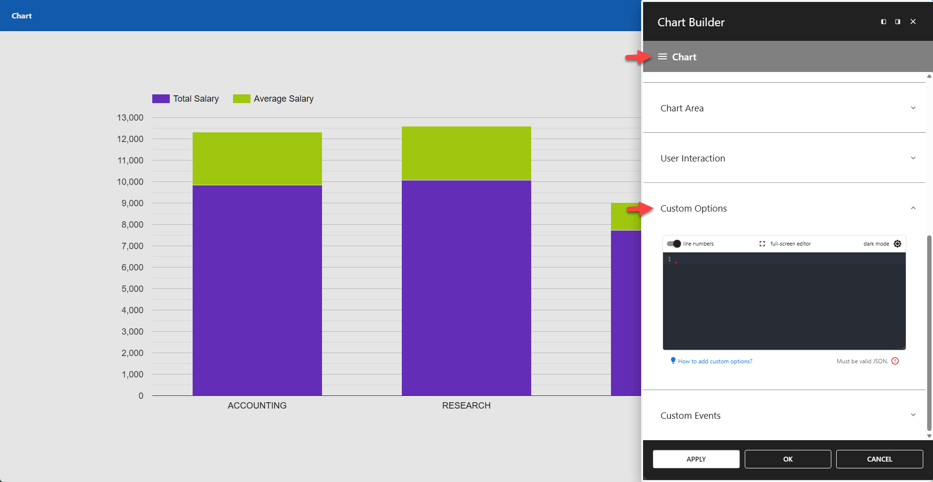 WP Data Access - Chart Custom Options
