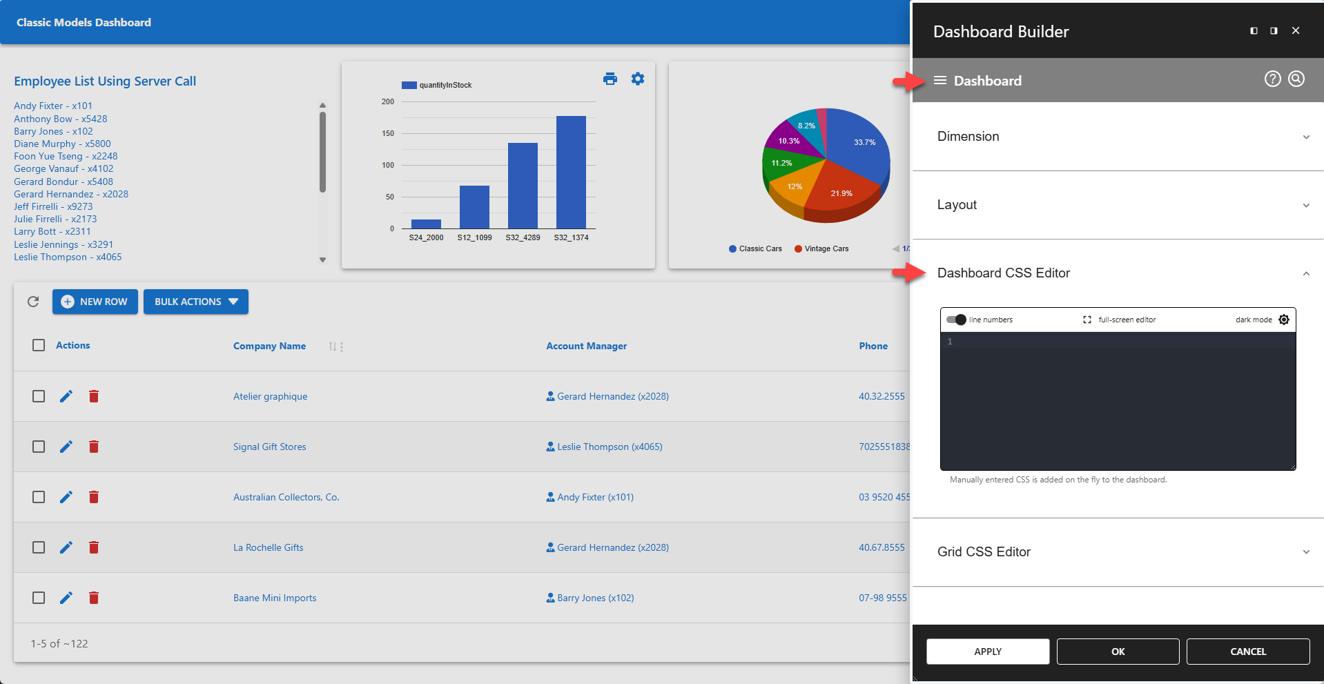 WP Data Access - Dashboard Builder - Dashboard CSS Editor