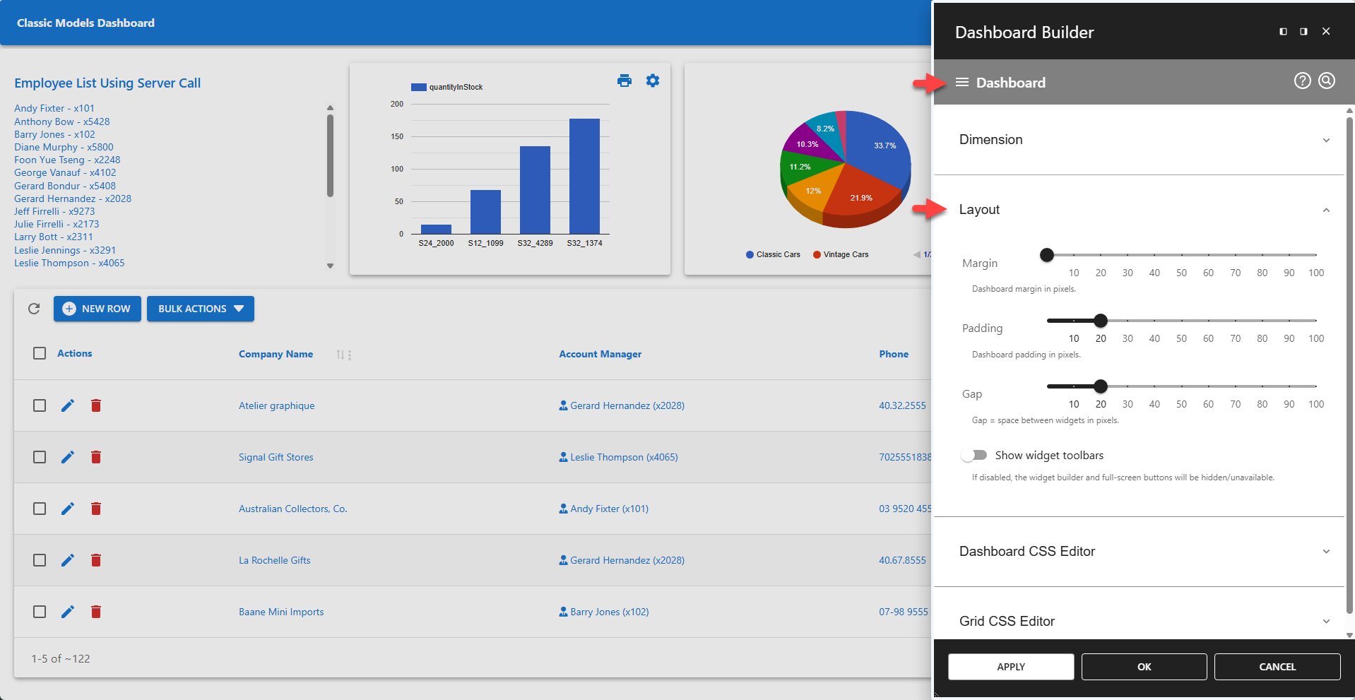 WP Data Access - Dashboard Builder - Layout