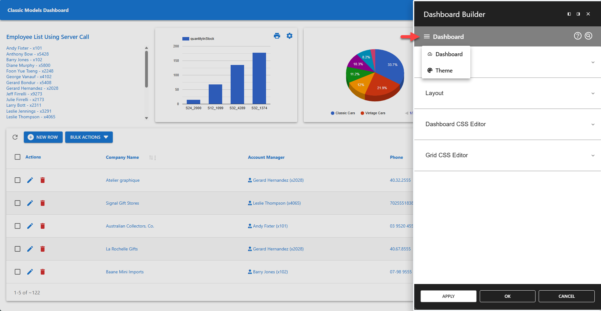 WP Data Access - Dashboard Builder Menu