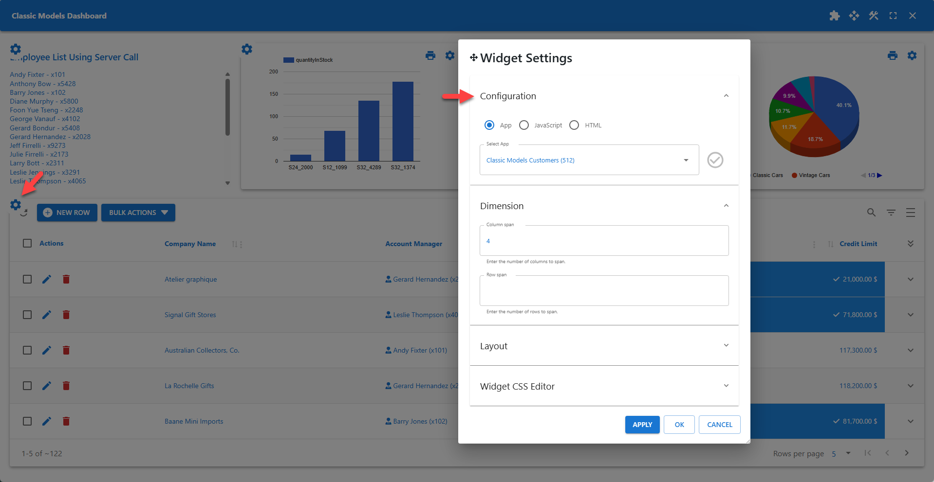 WP Data Access - Widget Settings - App Configuration