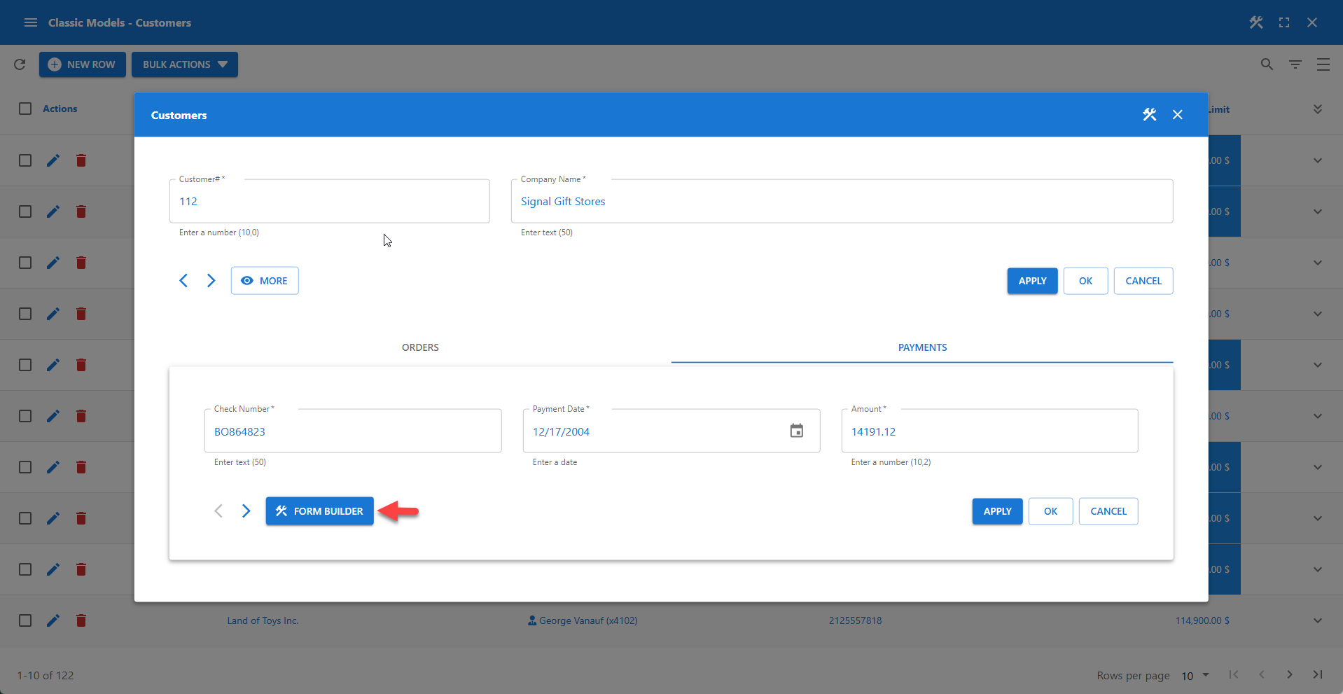 The Form Builder button is available in the form footer.
