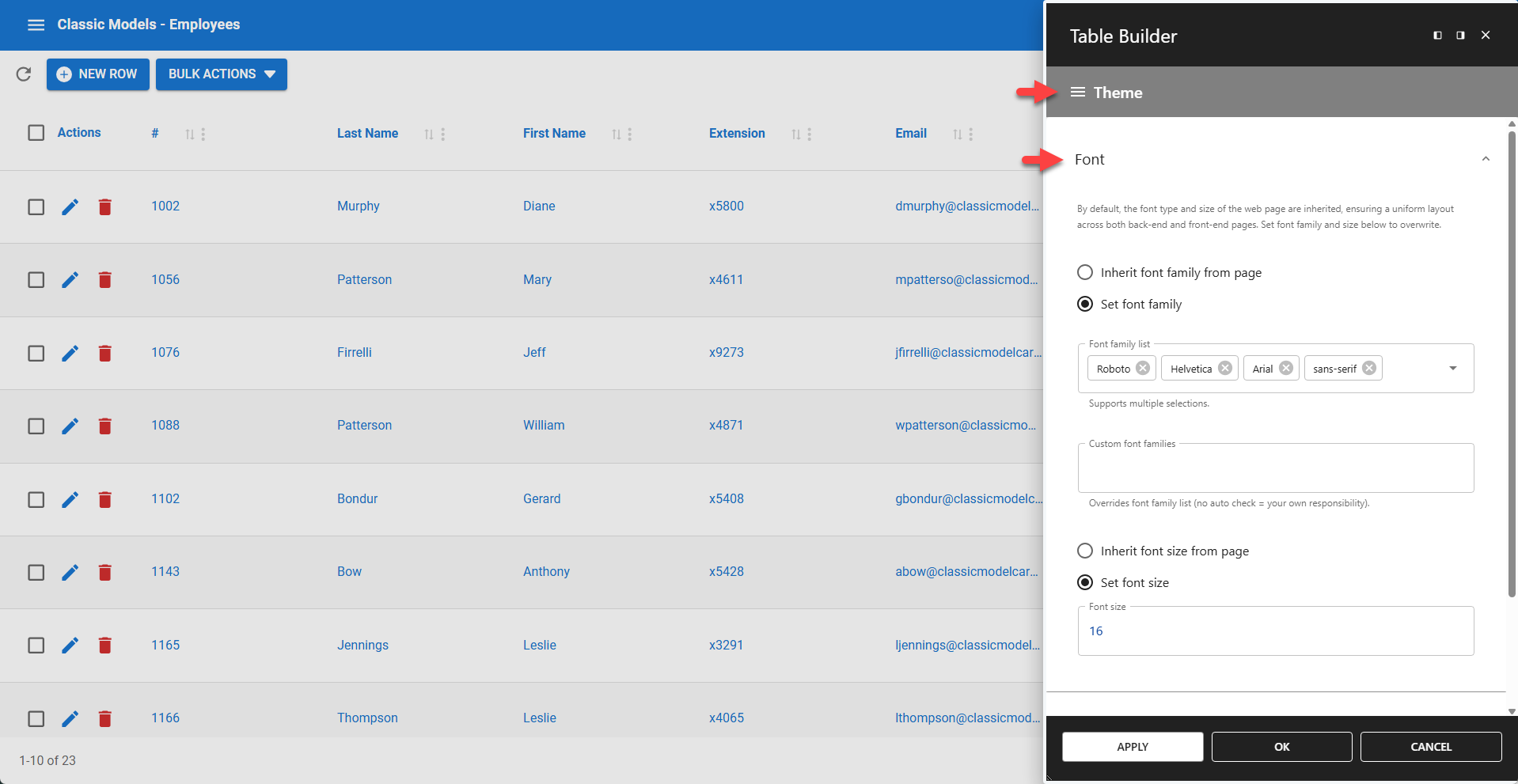 WP Data Access - Layout and Styling - Font
