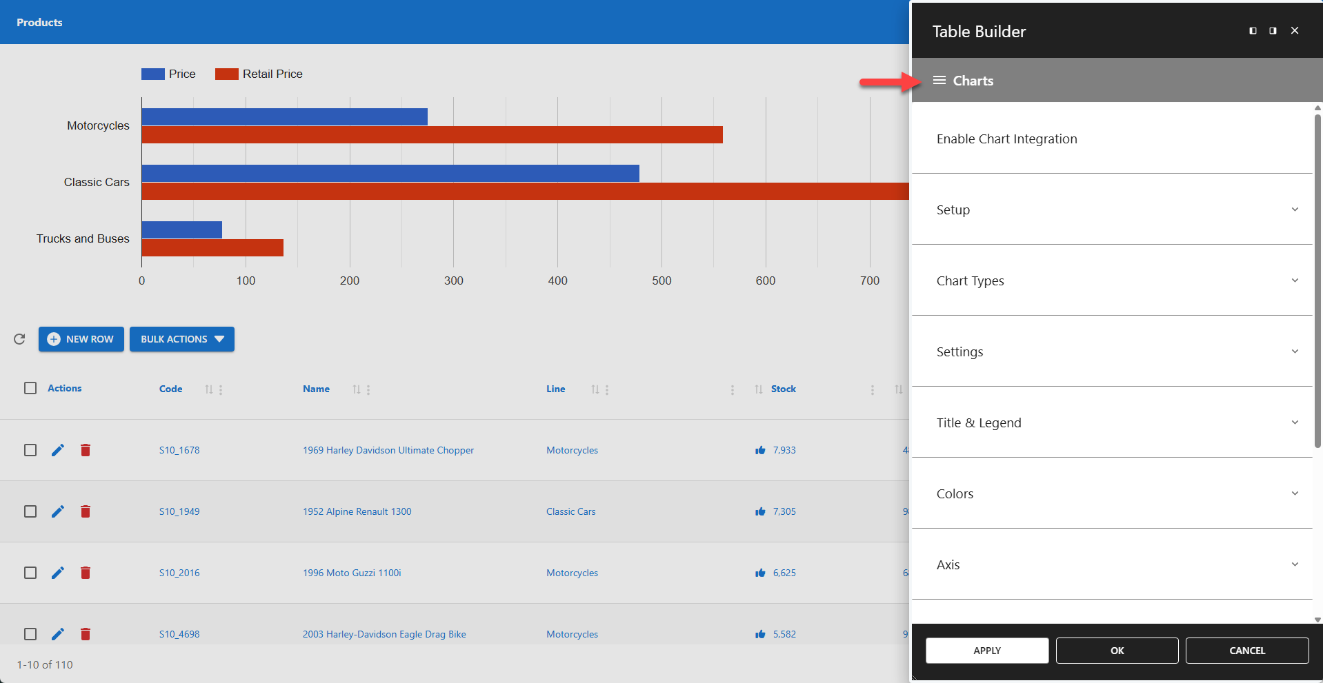 WP Data Access - Table Builder - Charts Menu