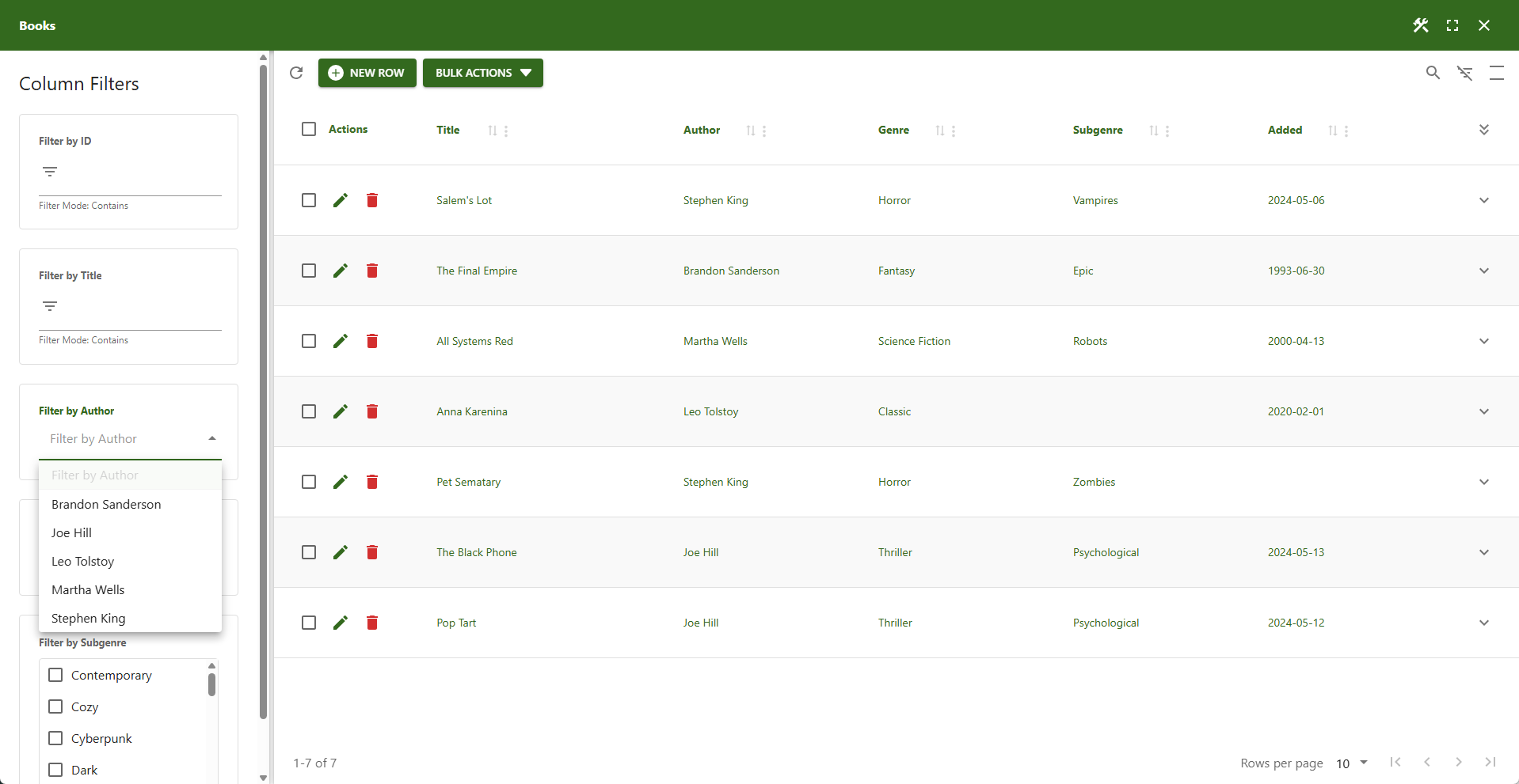 WP Data Access - Table Builder - Column Filters