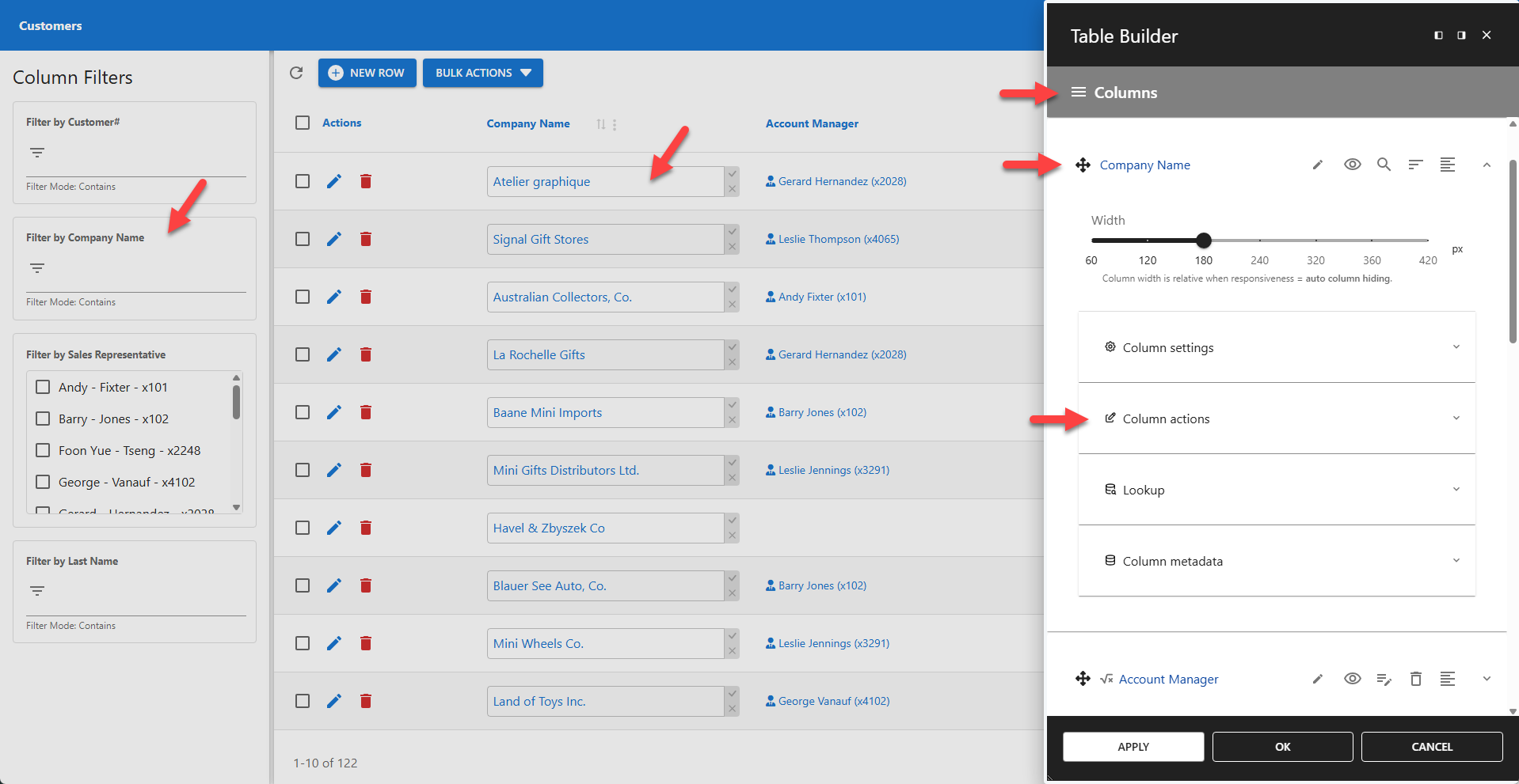 WP Data Access - Table Builder - Column Actions