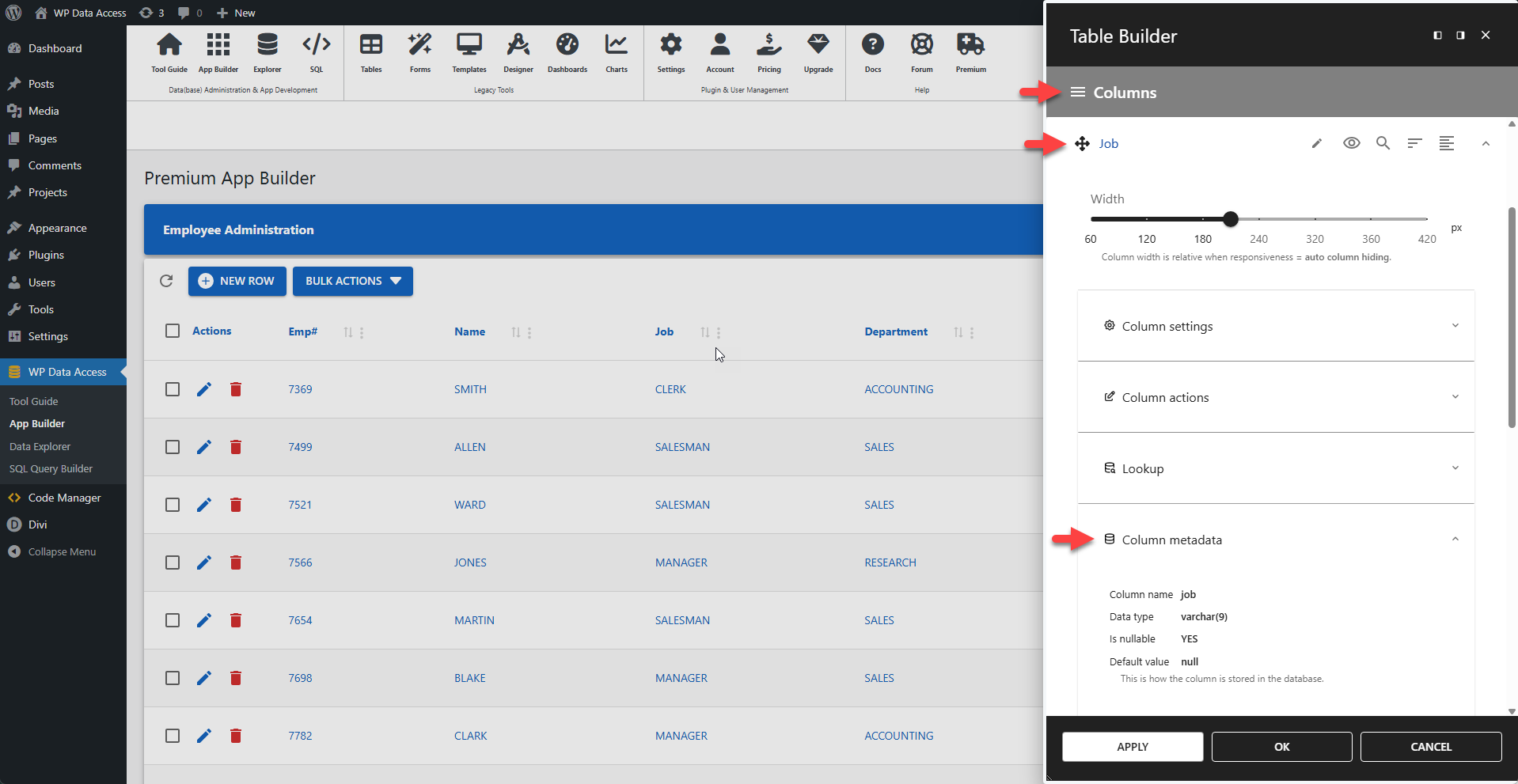 WP Data Access - Column Medata