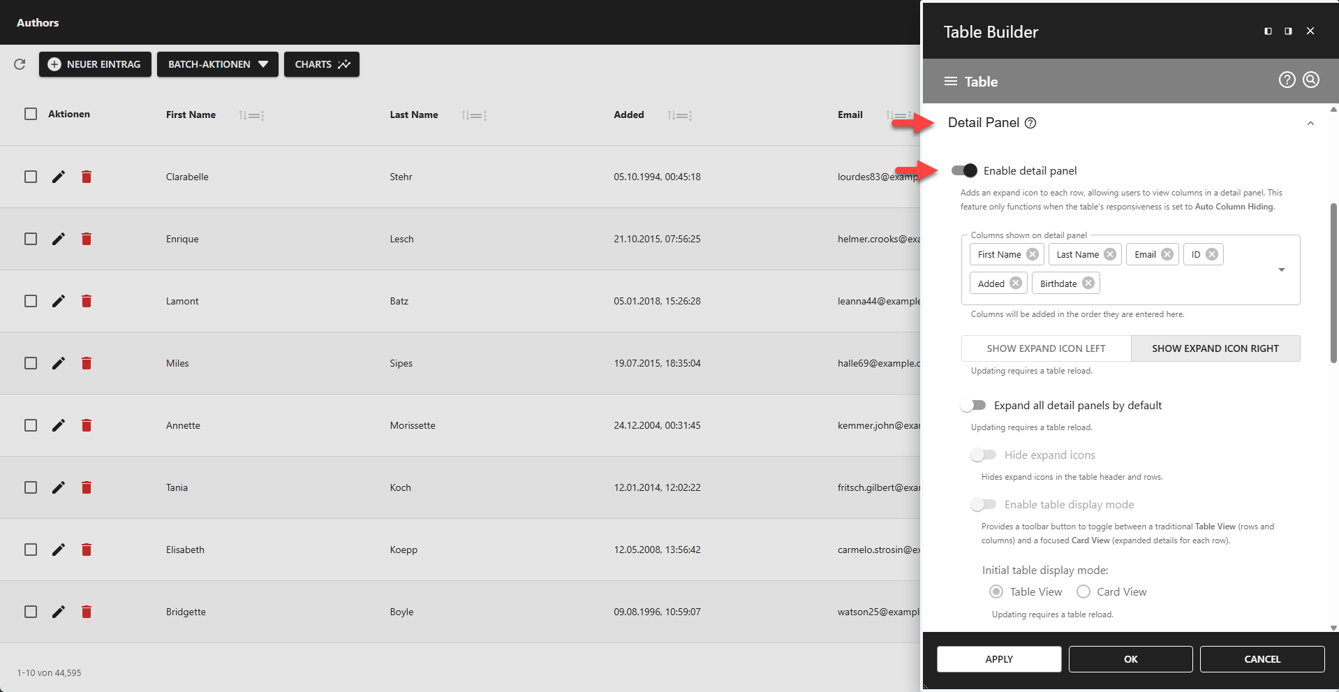 WP Data Access - Table Builder - Detail Panel