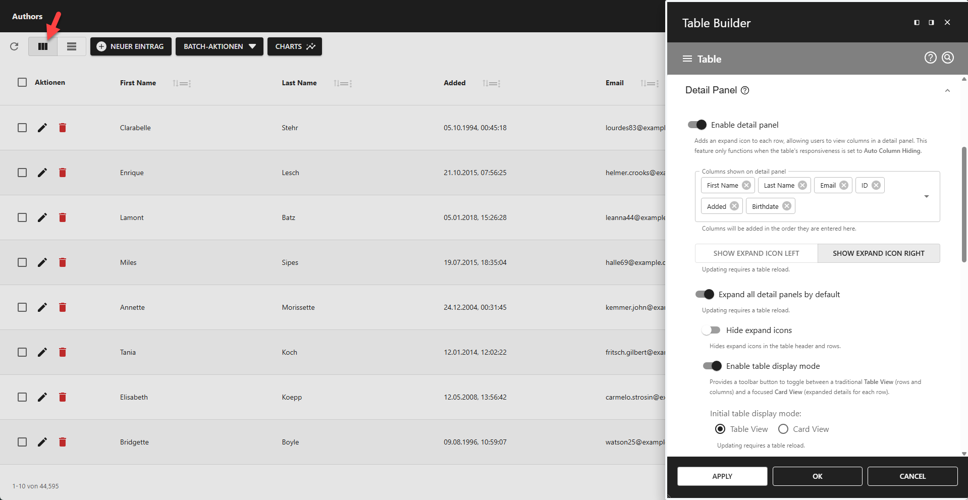 WP Data Access - Table Builder - Table Display Mode