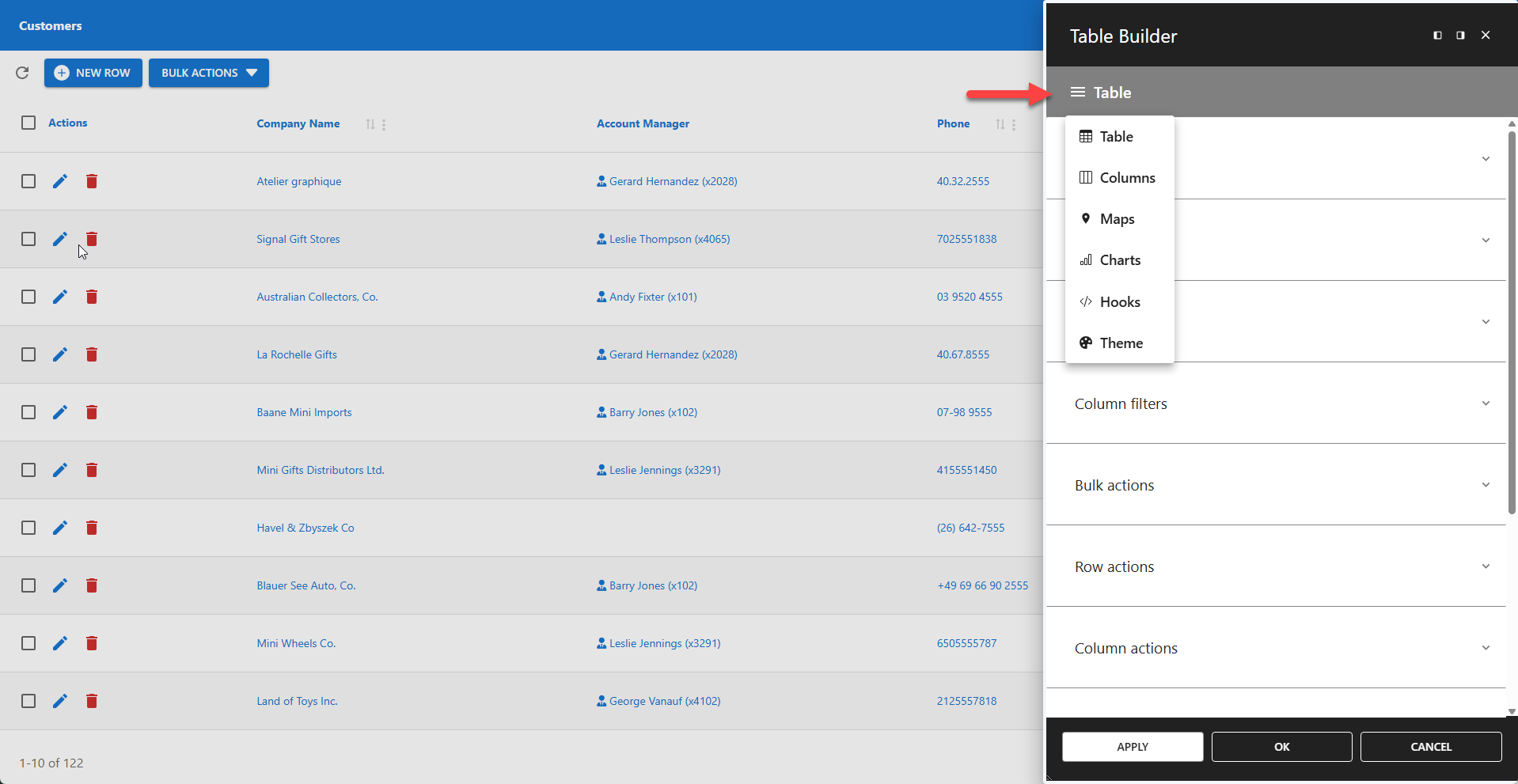 WP Data Access - Table Builder Menu