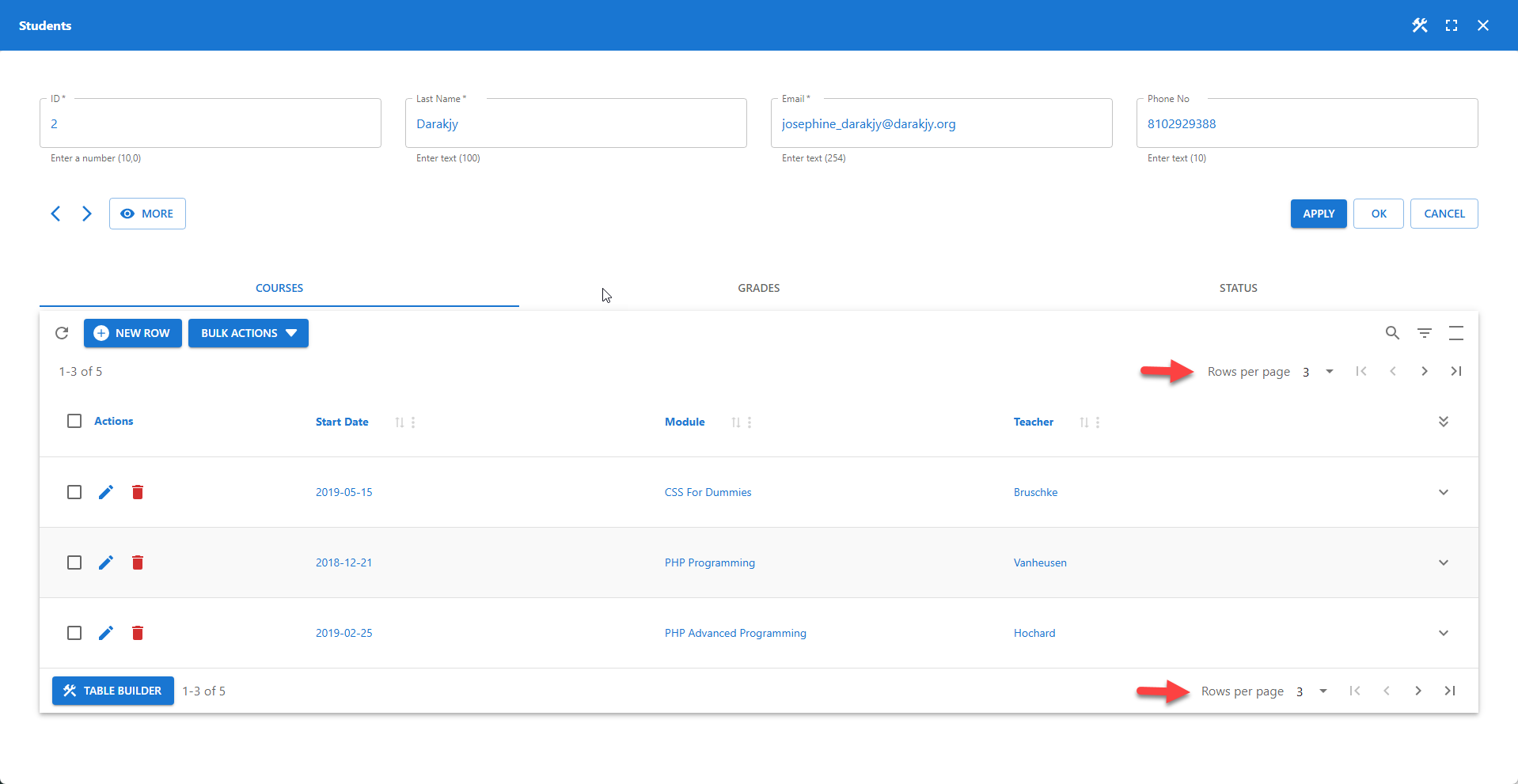 WP Data Access - Table Builder - Pagination in Header and Footer