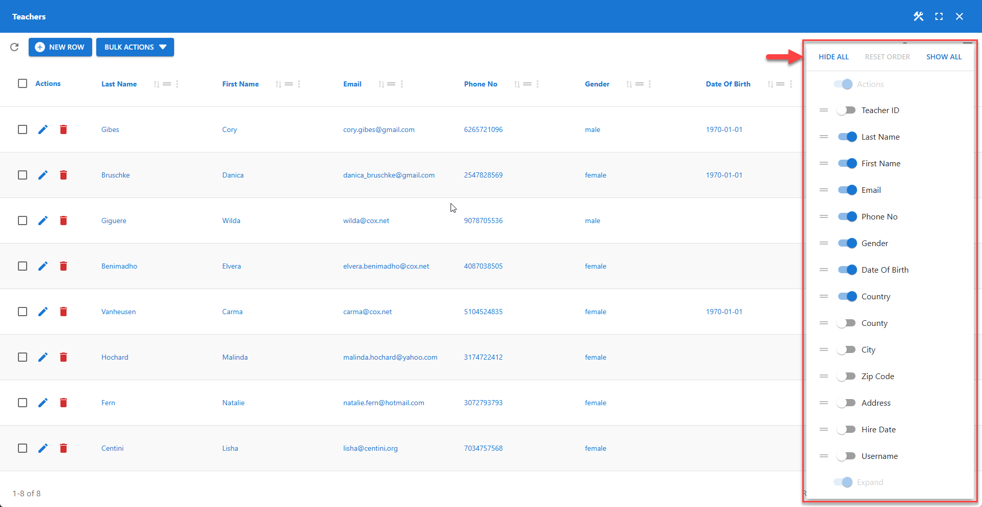 WP Data Access - Table Builder - Column Actions
