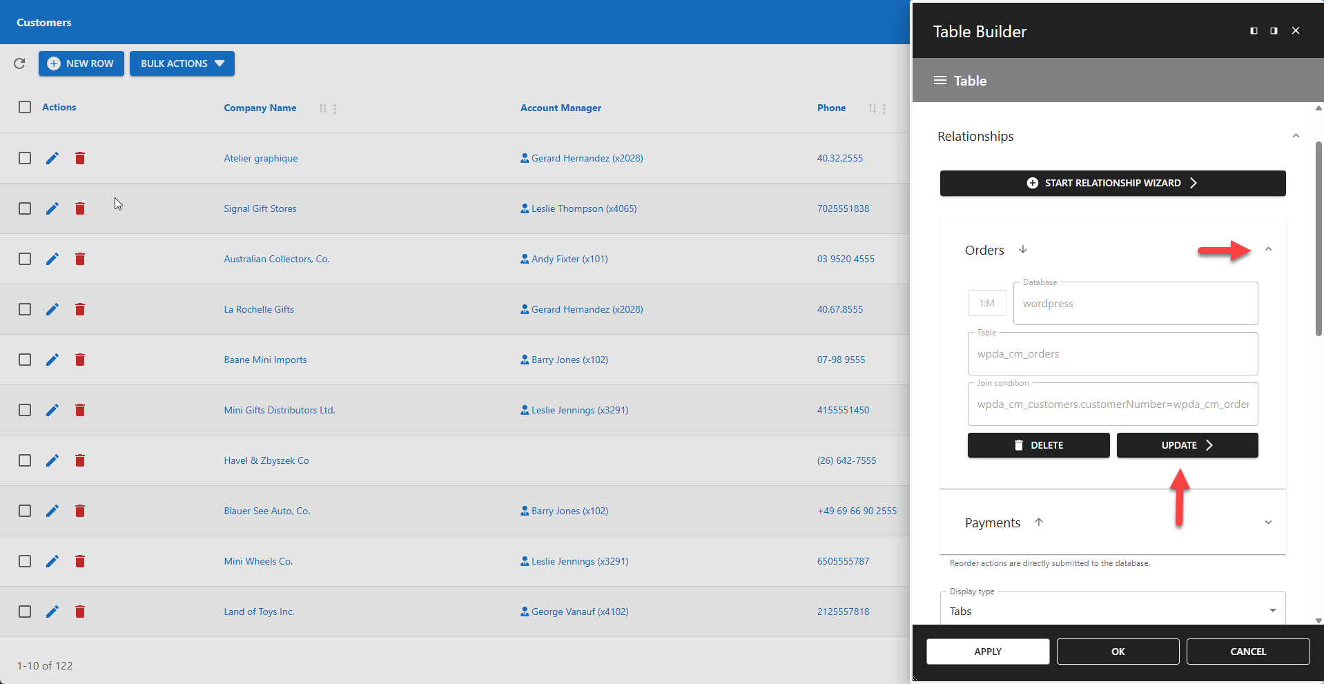 WP Data Access - Table Builder - Update Relationship