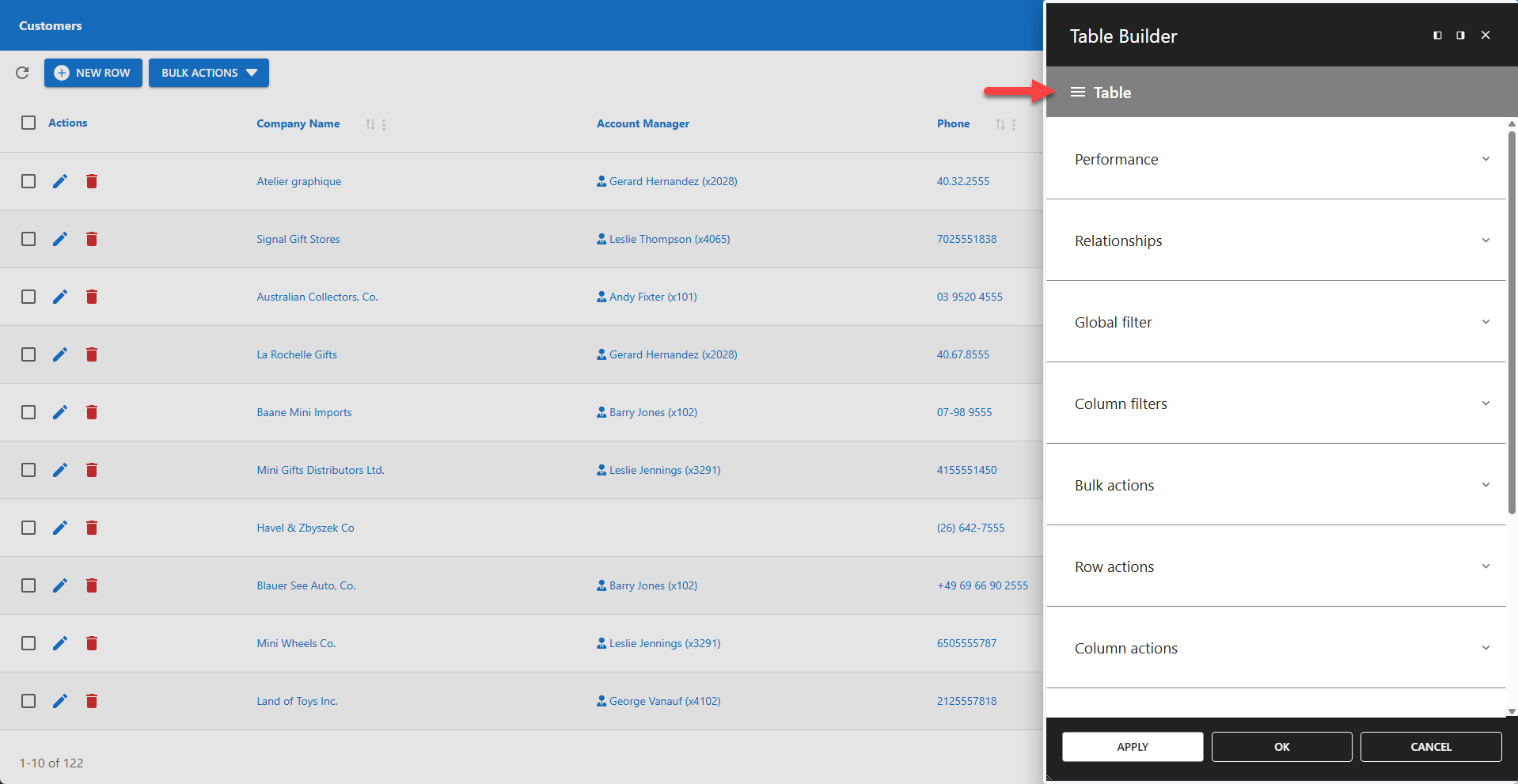 WP Data Access - Table Builder - Table Menu